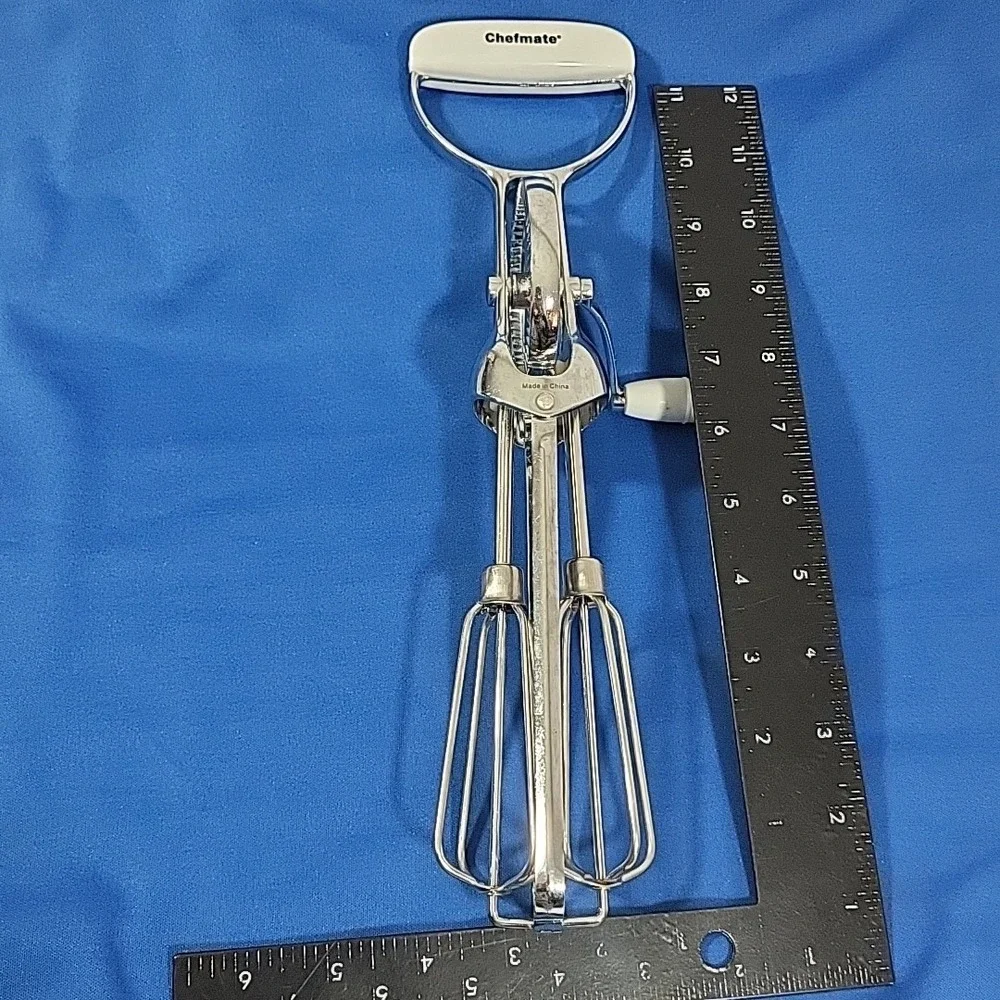 Chefmate Hand Mixer Manual Egg Beater Stainless Steel‎ White Handle